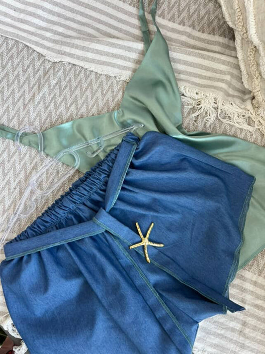 ✨ Pyjama Short Mariée – Jean & Satin ✨